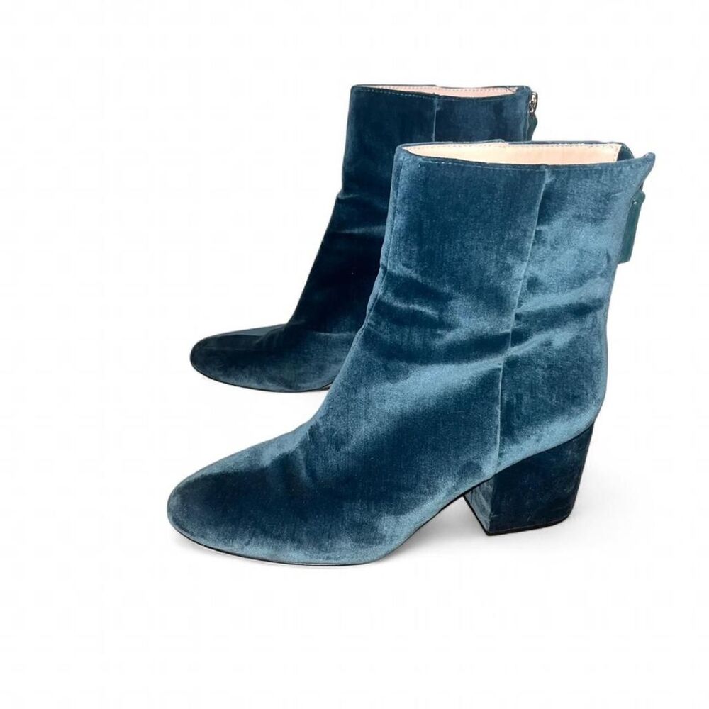 J. Crew Women's Teal  Velour Leather Ankle Zip Up Boots SZ 9